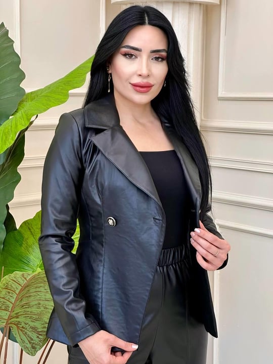 İki Düğme Deri Ceket 0313 t-24 Siyah
