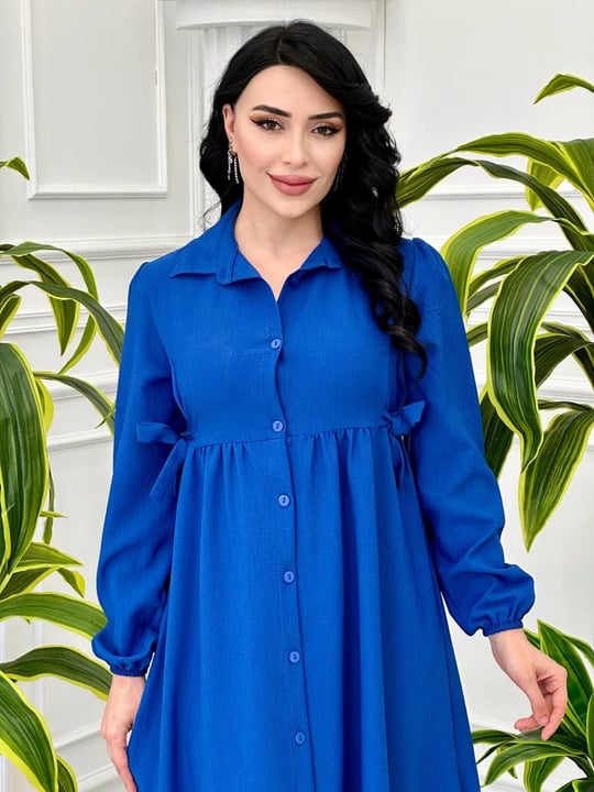 İki Yan Bağlamalı Elbise 5079 tk-24 Mavi