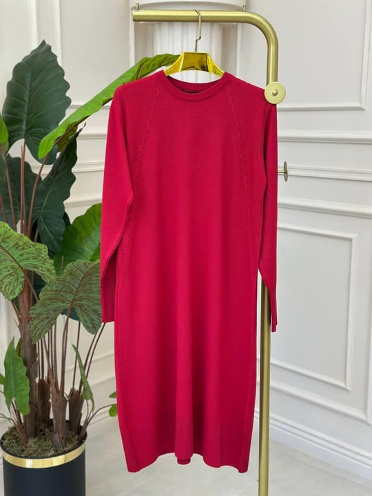 İki Yan Desen Triko Tunik 34119 t-24 Kırmızı