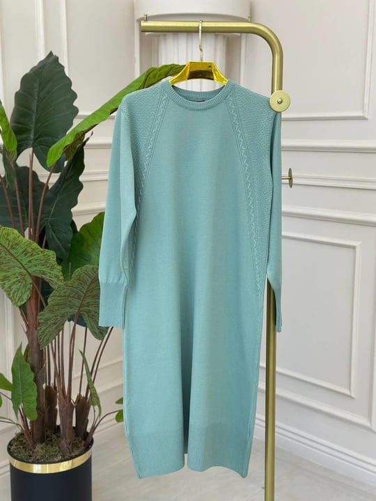 İki Yan Desen Triko Tunik 34119 t-24 Mint yeşili