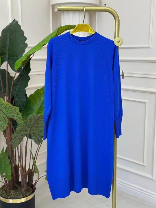 İki Yan Desen Triko Tunik 34119 t-24 Saks