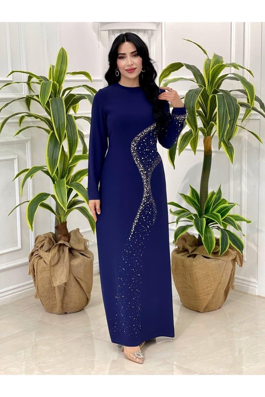 İnci İşleme Elbise 5109 Saks