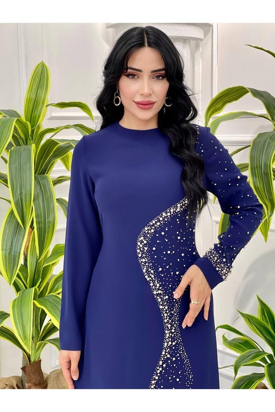 İnci İşleme Elbise 5109 Saks