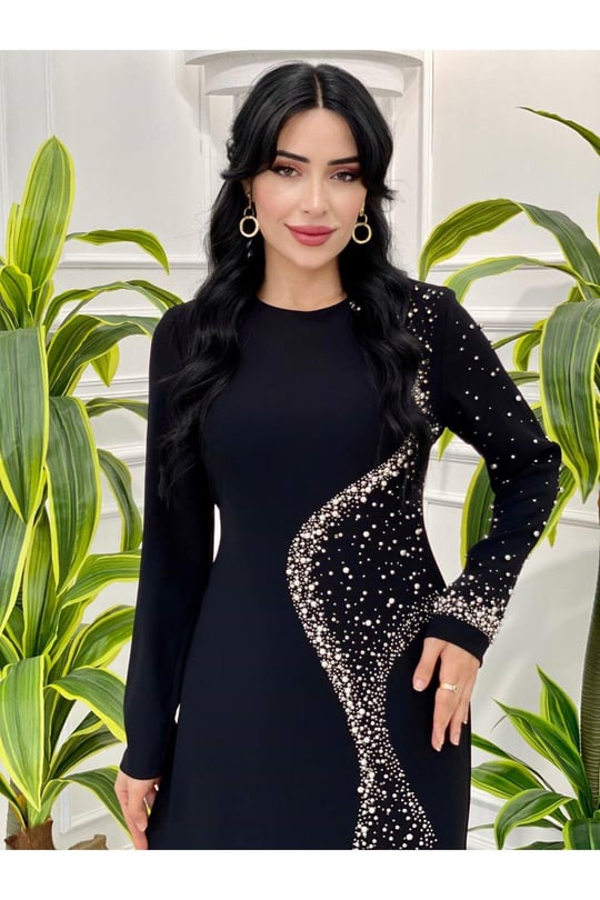 İnci İşleme Elbise 5109 Siyah