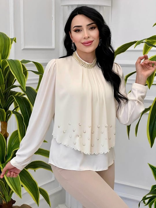 İnci İşleme Lazer Kesim Gömlek 298 T-24 Ekru
