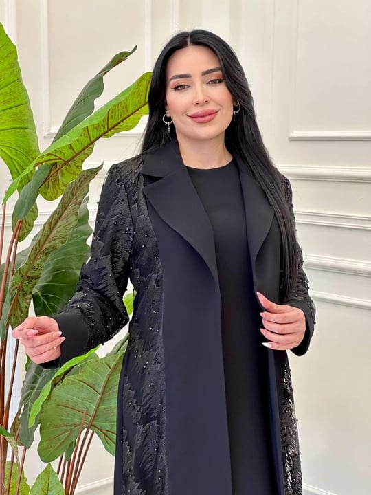 İnci Tül Detay Abaya Takım 3005 T-25 Siyah