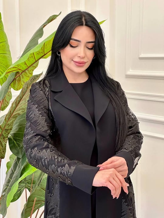 İnci Tül Detay Abaya Takım 3005 T-25 Siyah
