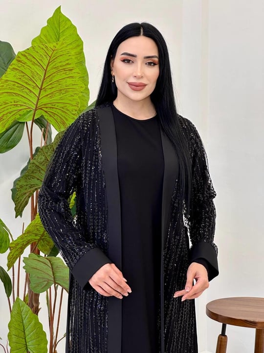 İşleme Abaya Elbise 2124 Siyah