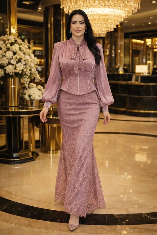 JanJan Drape Fularlı Güpür Abiye 135 T-26 Pudra