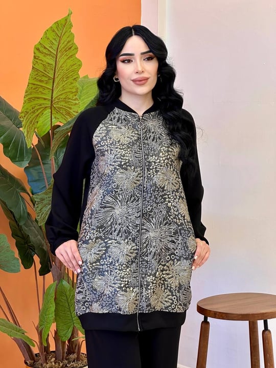 Kabartma Desen İkili Takım 120238 T-25 Siyah