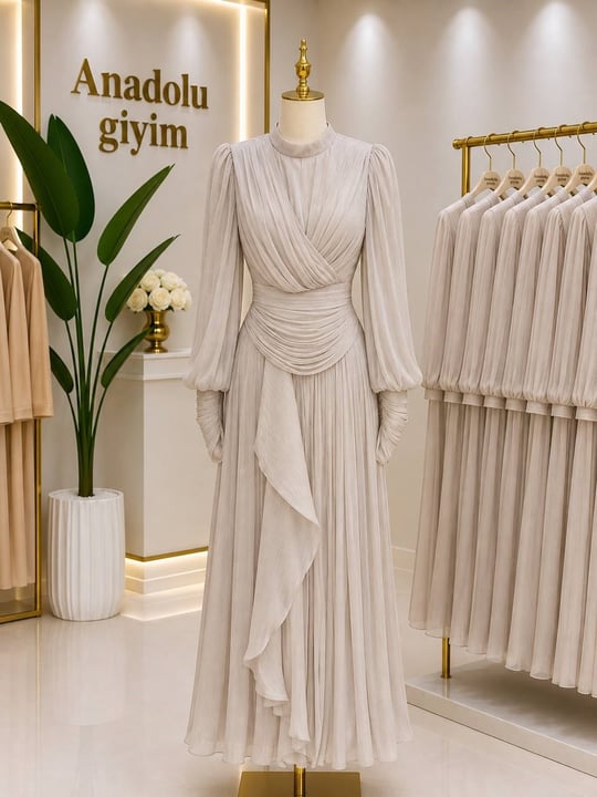 Kampanya Drape Detay Jan Jan Elbise 17062 T-26 Bej