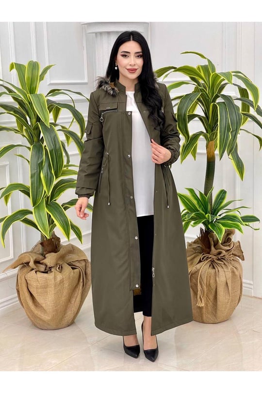 Kapak Detay Tam Boy Parka 4220 Haki