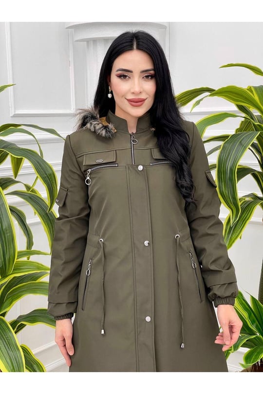 Kapak Detay Tam Boy Parka 4220 Haki