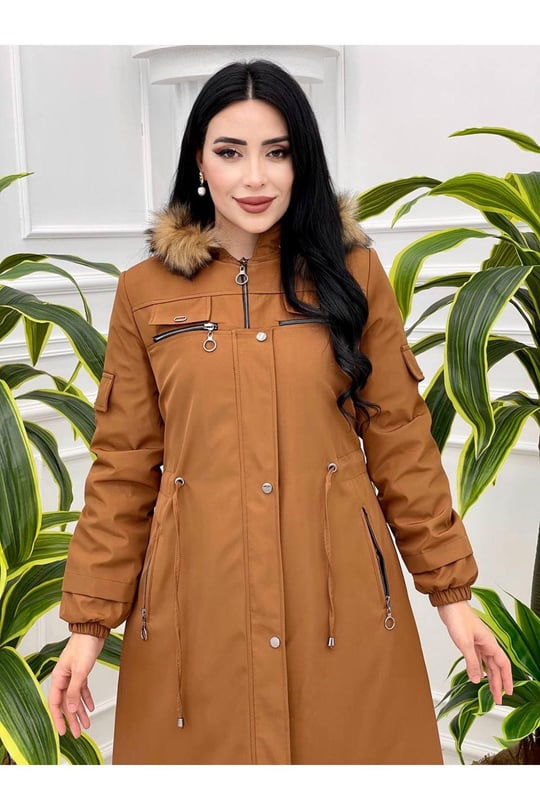 Kapak Detay Tam Boy Parka 4220 Taba