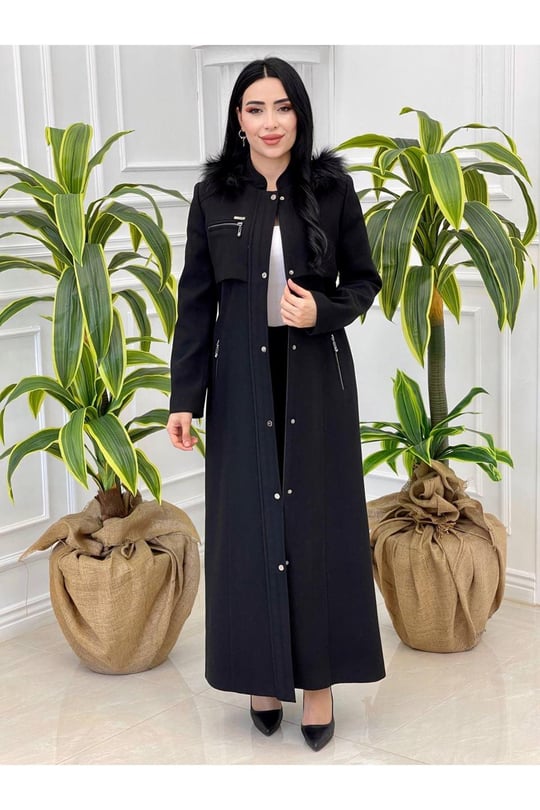 Kapişonlu Kaşe Manto 674 Siyah