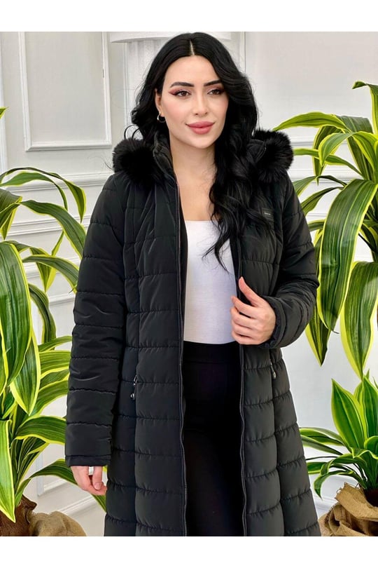 Kapişonlu Şişme Kaban 7307 Siyah