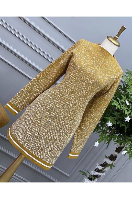 Kar taneli triko tunik 6016-Sarı