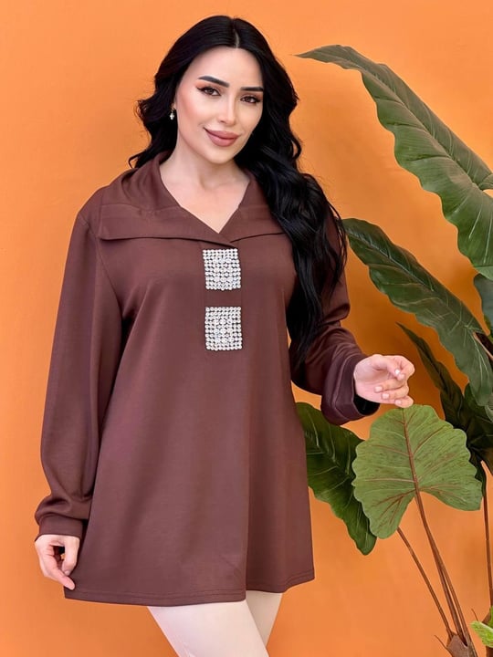 Kare Kaş Detay Oyşo Tunik 1089 T-25 Kahverengi
