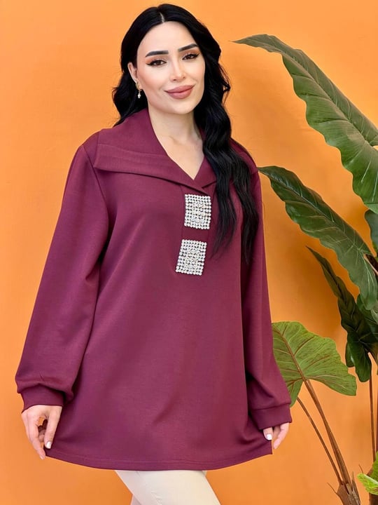 Kare Kaş Detay Oyşo Tunik 1089 T-25 Mürdüm