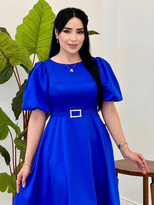 Karpuz Kol Saten Elbise 9053 T-25 Saks
