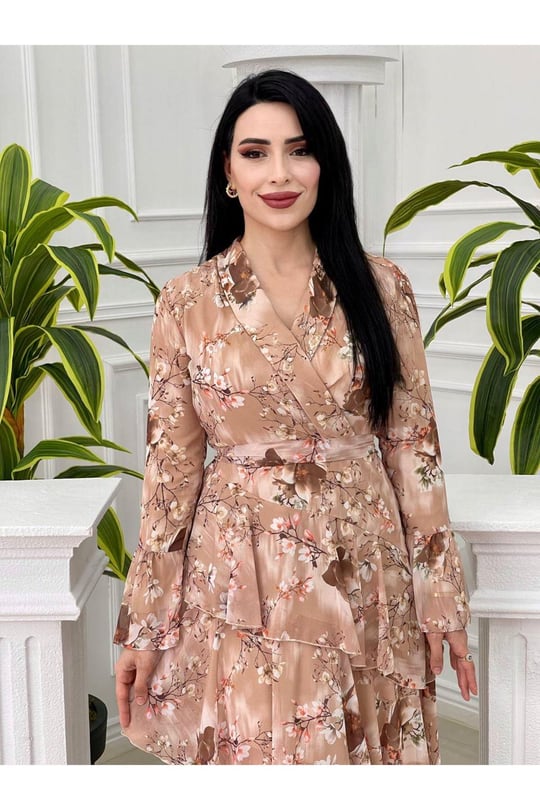 Kat Kat Asimetrik Şifon Elbise 3321 Bej