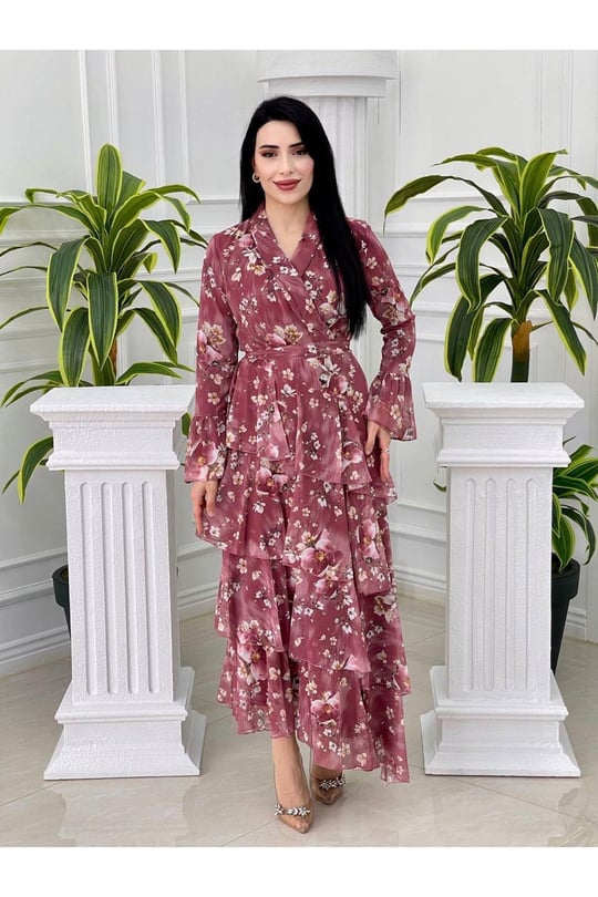 Kat Kat Asimetrik Şifon Elbise 3321 Rose