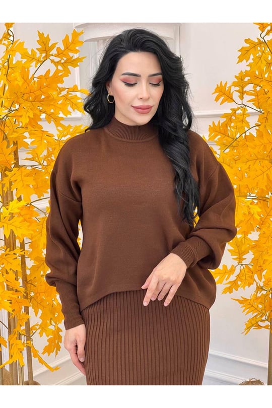 Kazaklı Triko Kalem Elbise 2241 Kahverengi