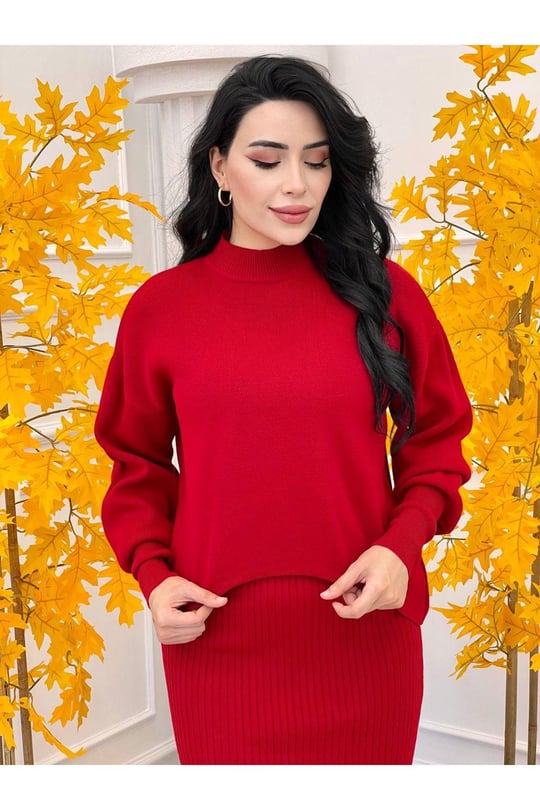 Kazaklı Triko Kalem Elbise 2241 Kırmızı