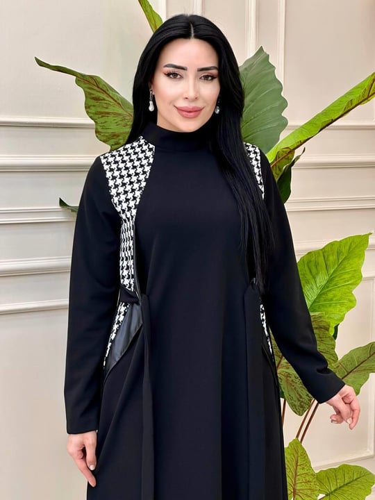 Kazayağı Kuş Gözü Bağlama Tunik 1324 Siyah