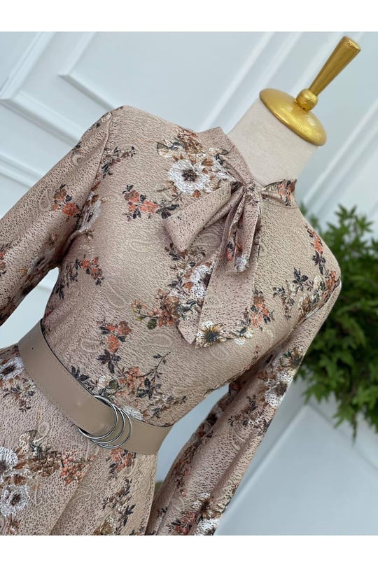 Kemerli Güpür Elbise 3587 Taş
