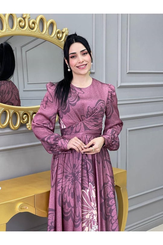 Kemerli Saten Elbise 3432 Rose