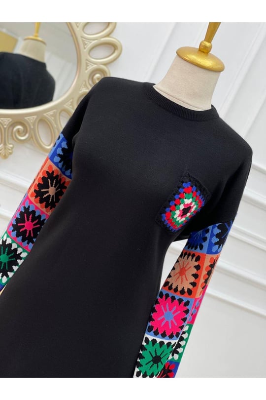 Kilim Desen Renkli Tunik 4372 Siyah