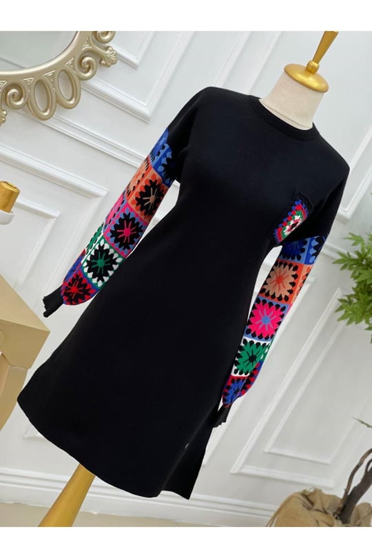 Kilim Desen Renkli Tunik 4372 Siyah