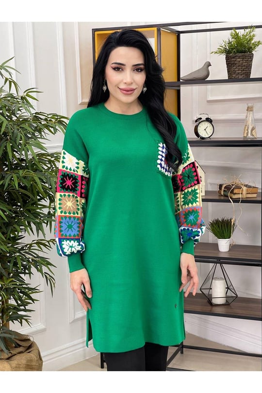 Kilim Desen Renkli Tunik 4372 Yeşil