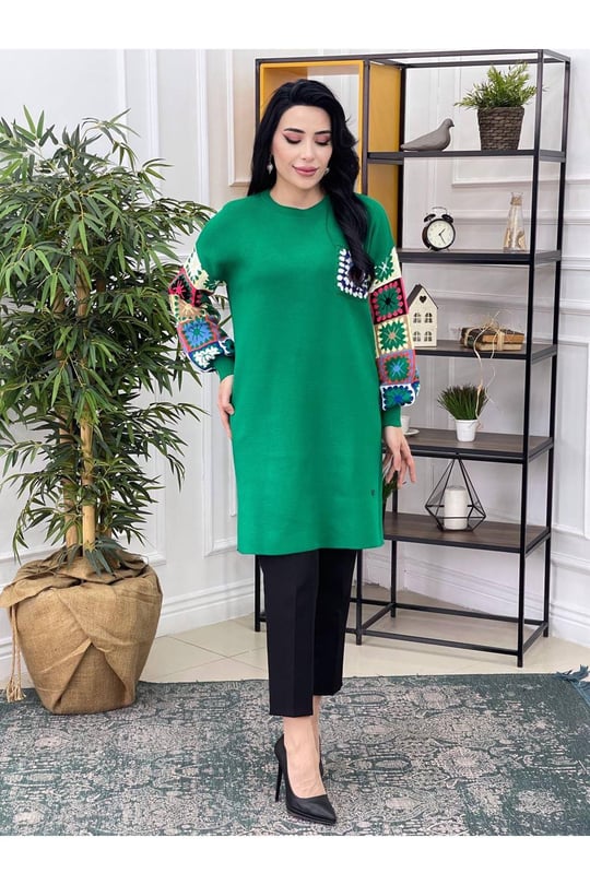 Kilim Desen Renkli Tunik 4372 Yeşil