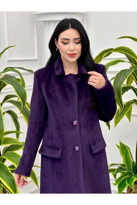 Klasik Angora Kürk Kaban 7115 Mor
