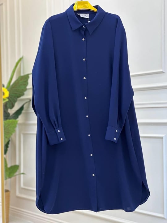 Klasik Düğmeli Battal Tunik 5442 t025 Saks