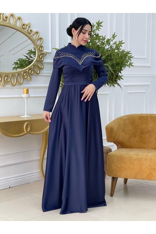 Kol Bant Taş İşleme Abiye 17950 Lacivert