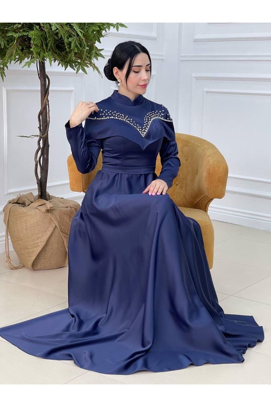 Kol Bant Taş İşleme Abiye 17950 Lacivert