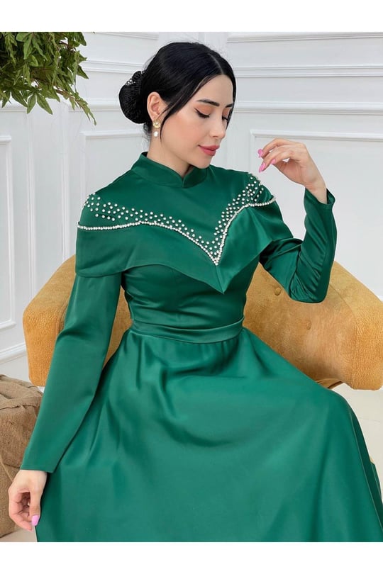 Kol Bant Taş İşleme Abiye 17950 Yeşil