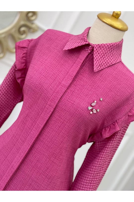 Kol Fır Fır Gofre Tunik 22005 pembe