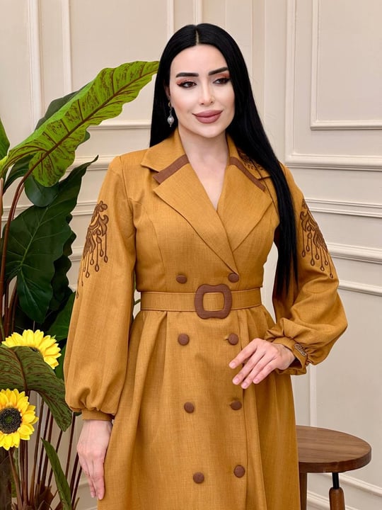 Kol Nakış Elbise 7033 e025 Hardal