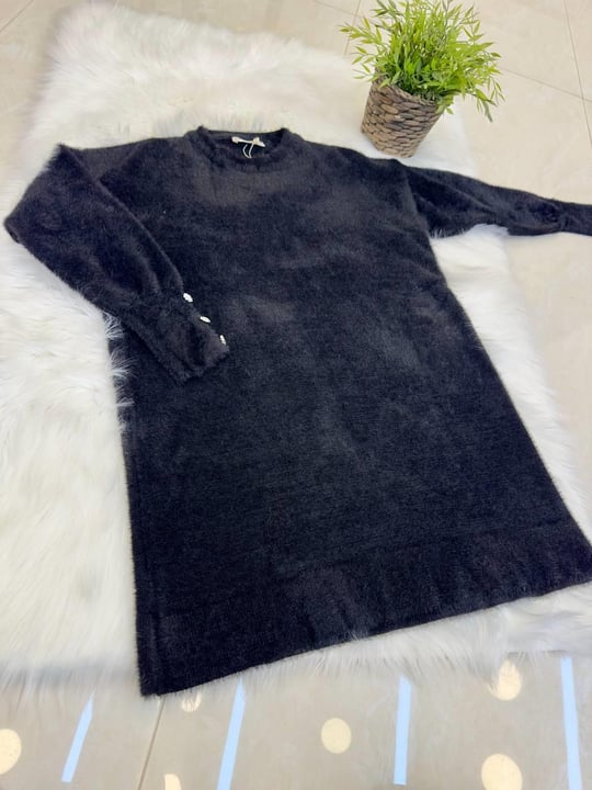 Kol Taş Düğme Angora Tunik 140125 T-25 Siyah
