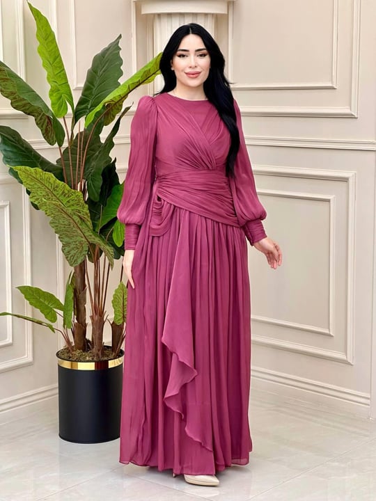 Kol Uçu Büzğülü Volanlı Abiye 4859 t-24 Rose