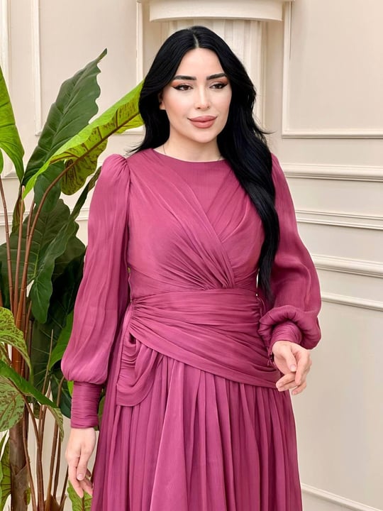 Kol Uçu Büzğülü Volanlı Abiye 4859 t-24 Rose