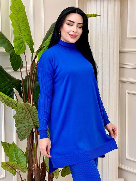 Kol Uçu Fitilli Triko Takım 34103 t-24 Saks