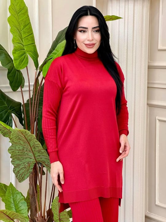 Kol Uçu Fitilli Triko Takım 34103 t-24 Kırmızı