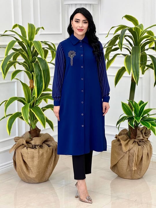 Kolları Çizgili Tunik 898 Tk-24 Saks