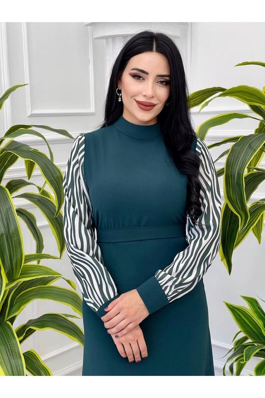 Kolu Zebra Elbise 638 Yeşil