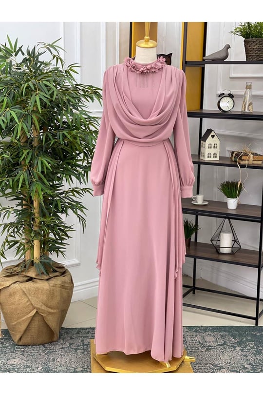 Kolyeli Degaje Şifon Elbise 3674 Purdra